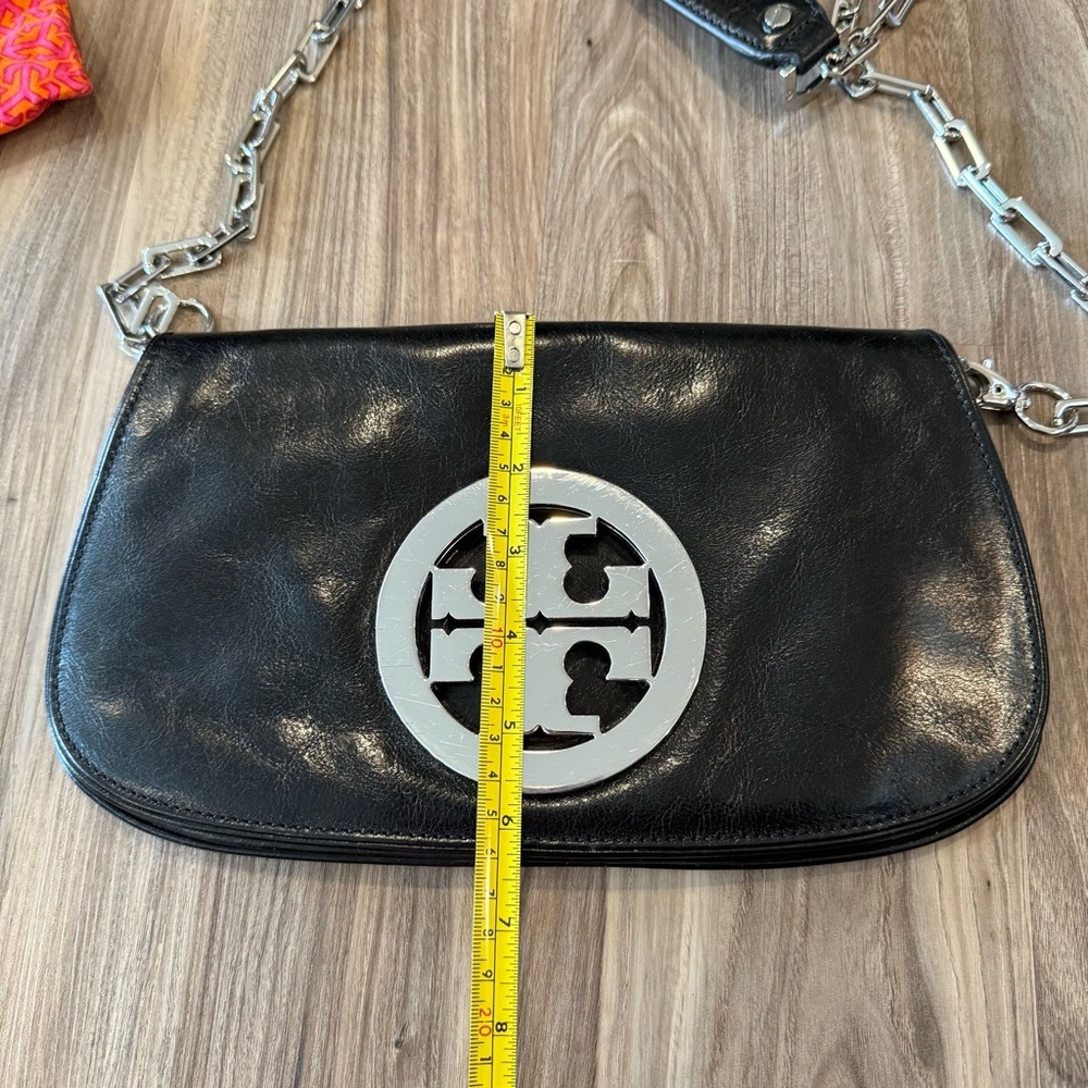Tory Burch Black Leather Crossbody with Silver Logo and Chain - Picture 10 of 13